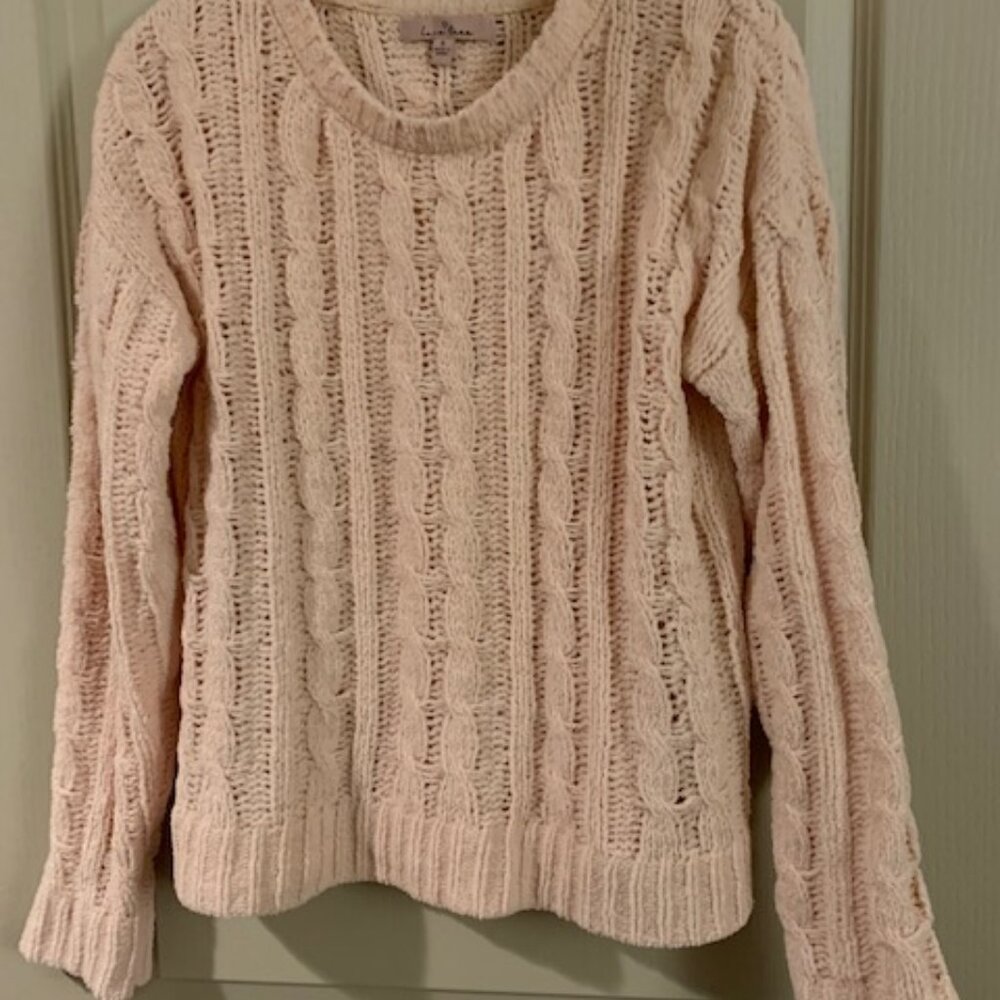 Lane Tree Ladies Size S Chenille Pink Cable Knit Sweater Round Neck Pullover